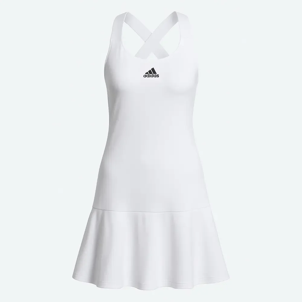 Adidas women’s Tennis dress  white with black logo , racerback dress. Size large